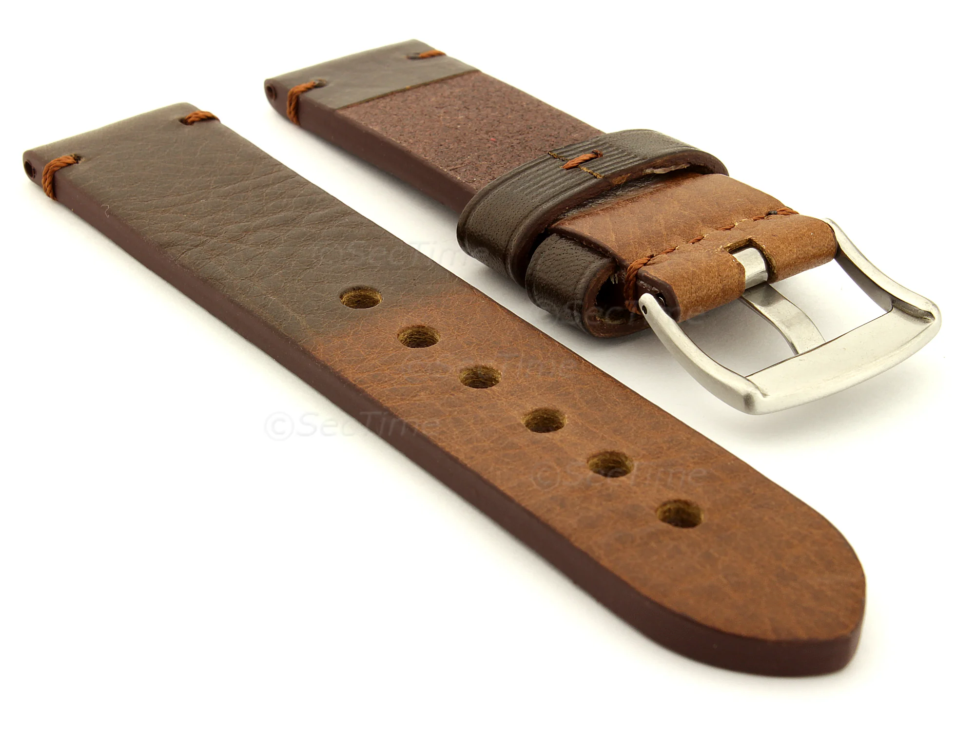 (image for) Two Tone Leather Watch Strap Maracana Dark Brown 20mm (1)
