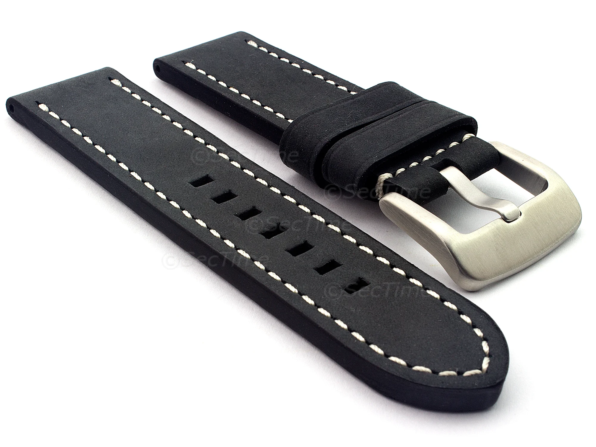 (image for) Leather Watch Strap Marina Matte Black 20mm