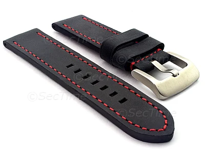 (image for) Leather Watch Strap Marina Matte Black/Red 22mm