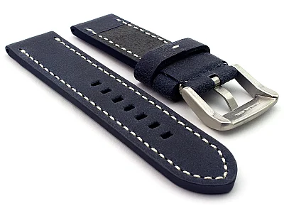 (image for) Leather Watch Strap Marina Matte Navy Blue 22mm (1)