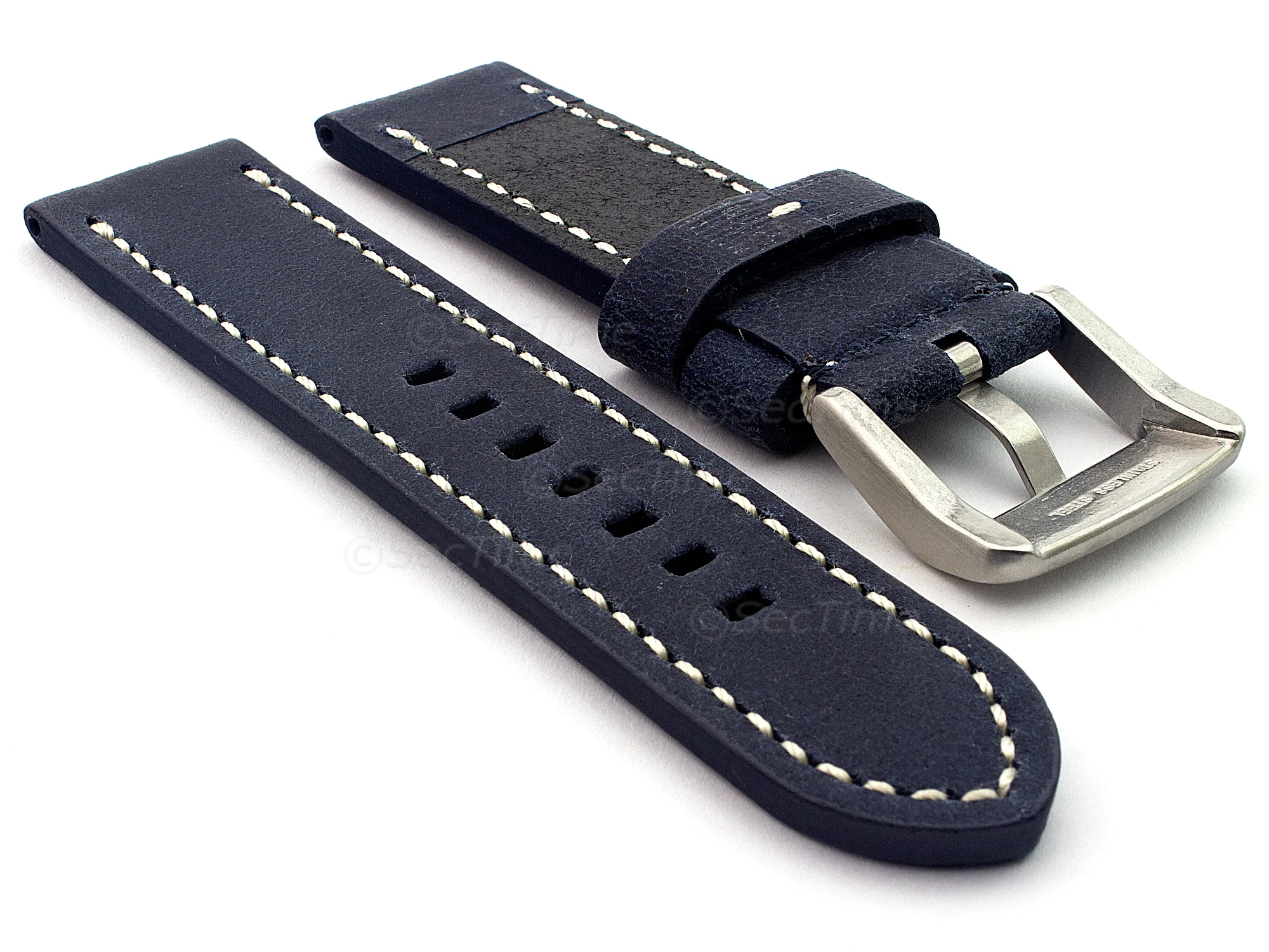 (image for) Leather Watch Strap Marina Matte Navy Blue 22mm (1)