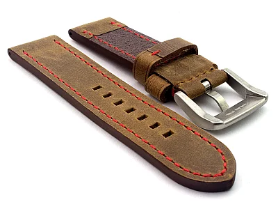 (image for) Leather Watch Strap Marina Matte Tan/Red 20mm (1)
