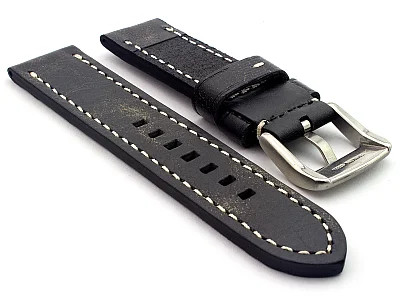 (image for) Leather Watch Strap Marina fits Panerai 24mm Matte Retro Black (1)