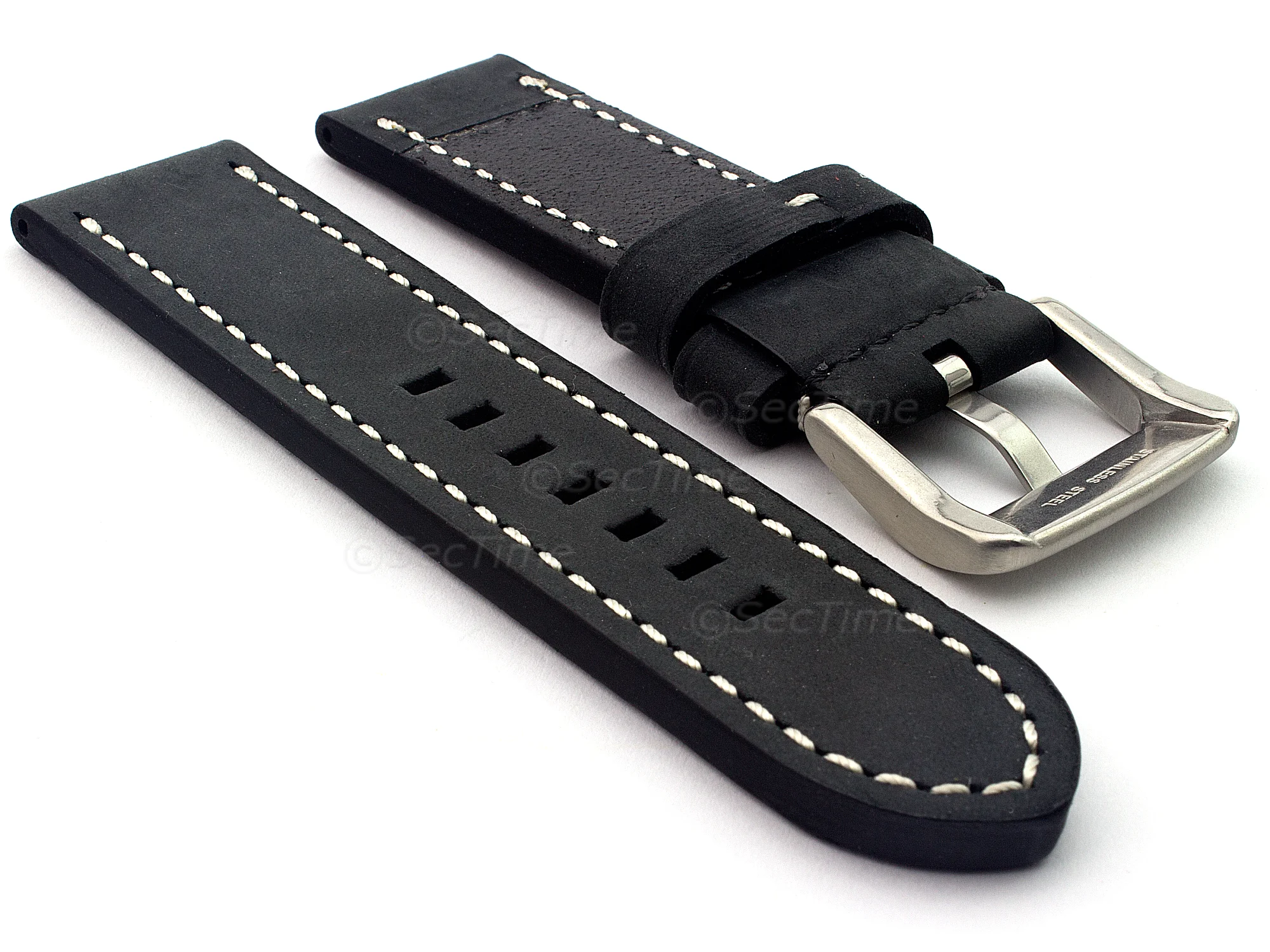 (image for) Leather Watch Strap Marina Matte Black 26mm (1)