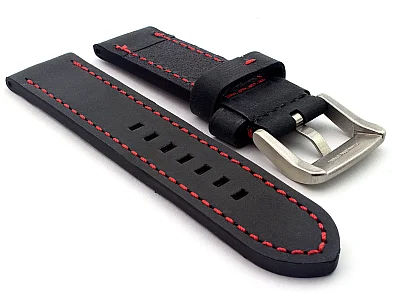 (image for) Leather Watch Strap Marina Matte Black/Red 26mm (1)