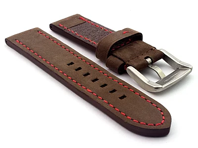 (image for) Leather Watch Strap Marina Matte Brown/Red 26mm (1)