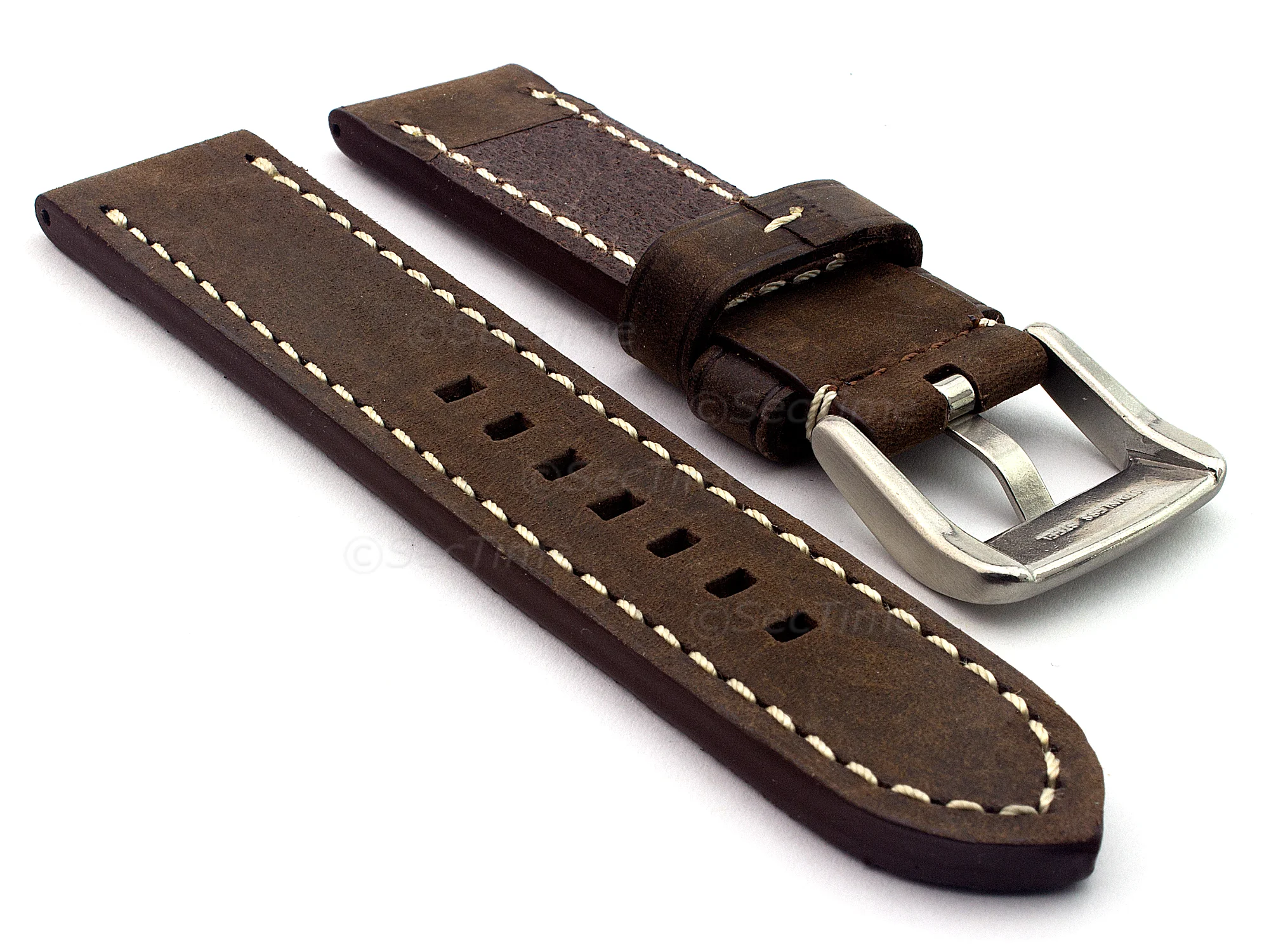 (image for) Leather Watch Strap Marina Matte Dark Brown 26mm (1)