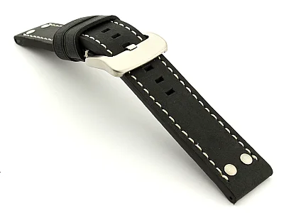 (image for) Leather Watch Band Marina with Rivets fits Panerai Matte Black 20mm (1)