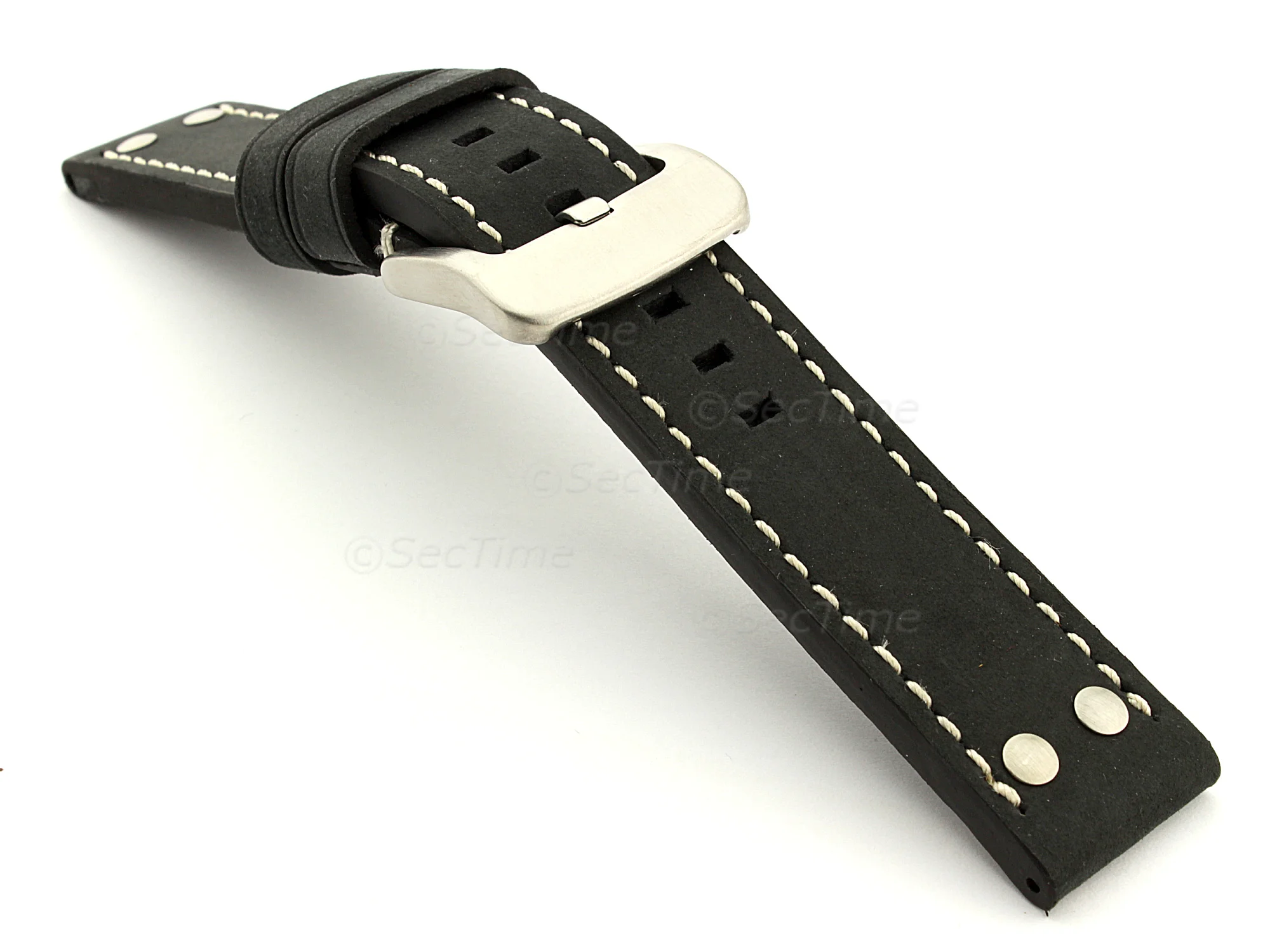 (image for) Leather Watch Band Marina with Rivets fits Panerai Matte Black 20mm (1)