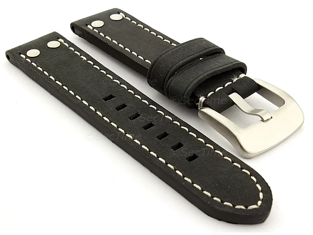 (image for) Leather Watch Band Marina with Rivets fits Panerai Matte Black 20mm