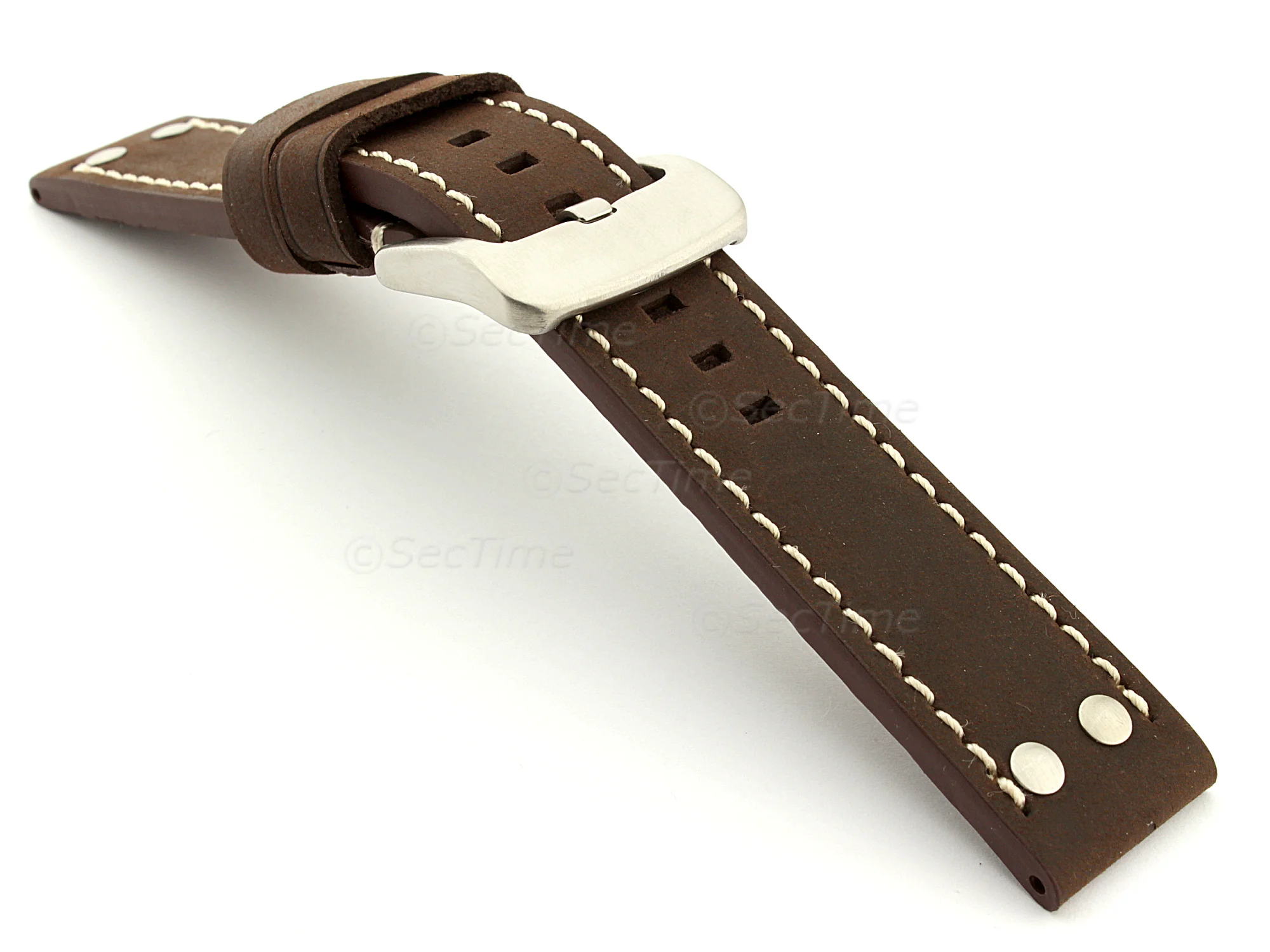 (image for) Leather Watch Band Marina with Rivets fits Panerai Matte Dark Brown 22mm (1)