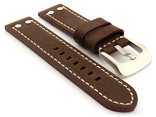 (image for) Leather Watch Band Marina with Rivets fits Panerai Matte Dark Brown 22mm