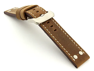 (image for) Leather Watch Band Marina with Rivets fits Panerai Matte Brown 20mm (1)