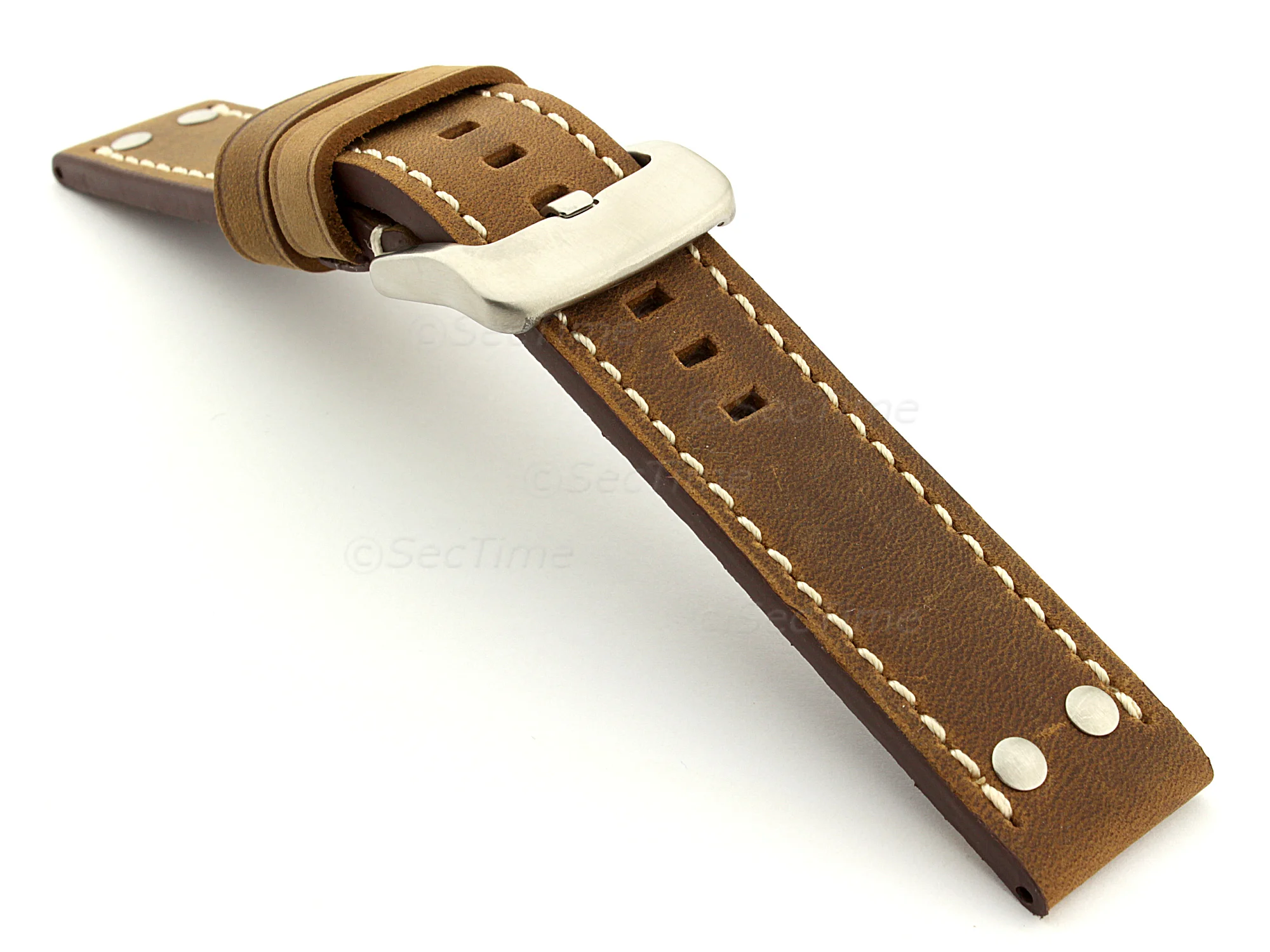 (image for) Leather Watch Band Marina with Rivets fits Panerai Matte Brown 20mm (1)