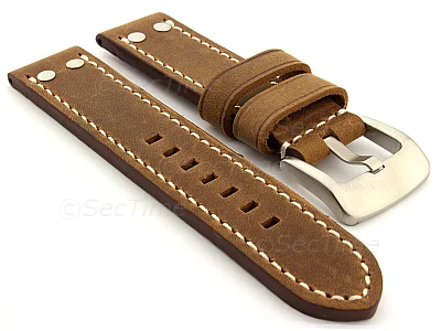 (image for) Leather Watch Band Marina with Rivets fits Panerai Matte Brown 20mm