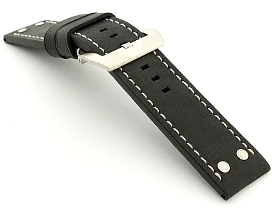 (image for) Leather Watch Band Marina with Rivets fits Panerai Matte Black 26mm (1)