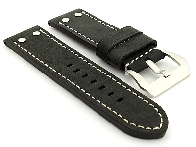 (image for) Leather Watch Band Marina with Rivets fits Panerai Matte Black 26mm