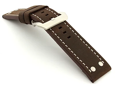 (image for) Leather Watch Band Marina with Rivets fits Panerai Matte Dark Brown 26mm (1)