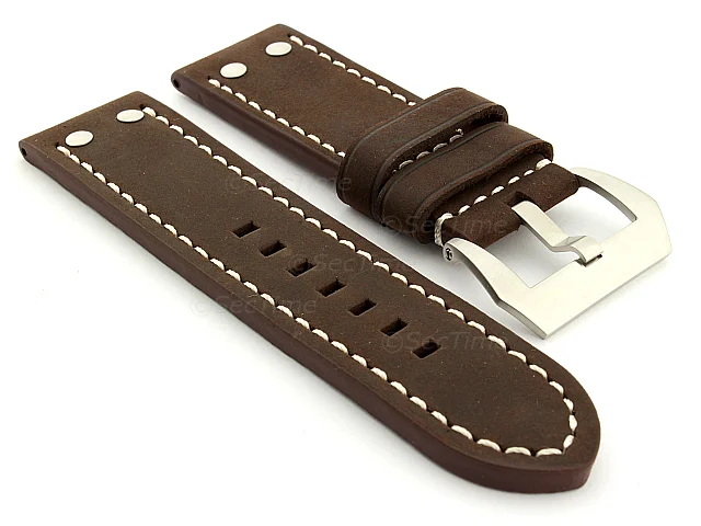 (image for) Leather Watch Band Marina with Rivets fits Panerai Matte Dark Brown 26mm
