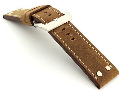 (image for) Leather Watch Band Marina with Rivets fits Panerai Matte Brown 26mm (1)