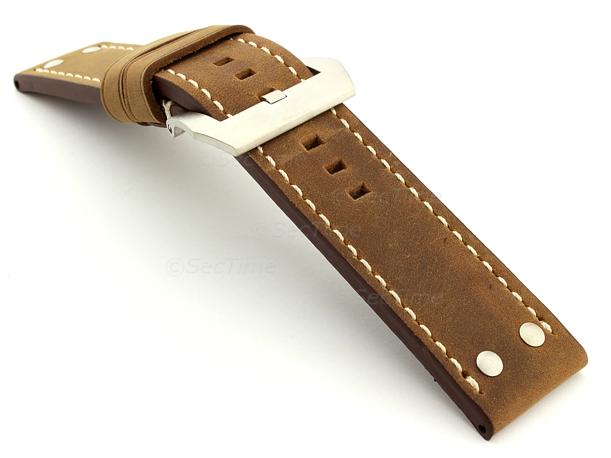 (image for) Leather Watch Band Marina with Rivets fits Panerai Matte Brown 26mm (1)