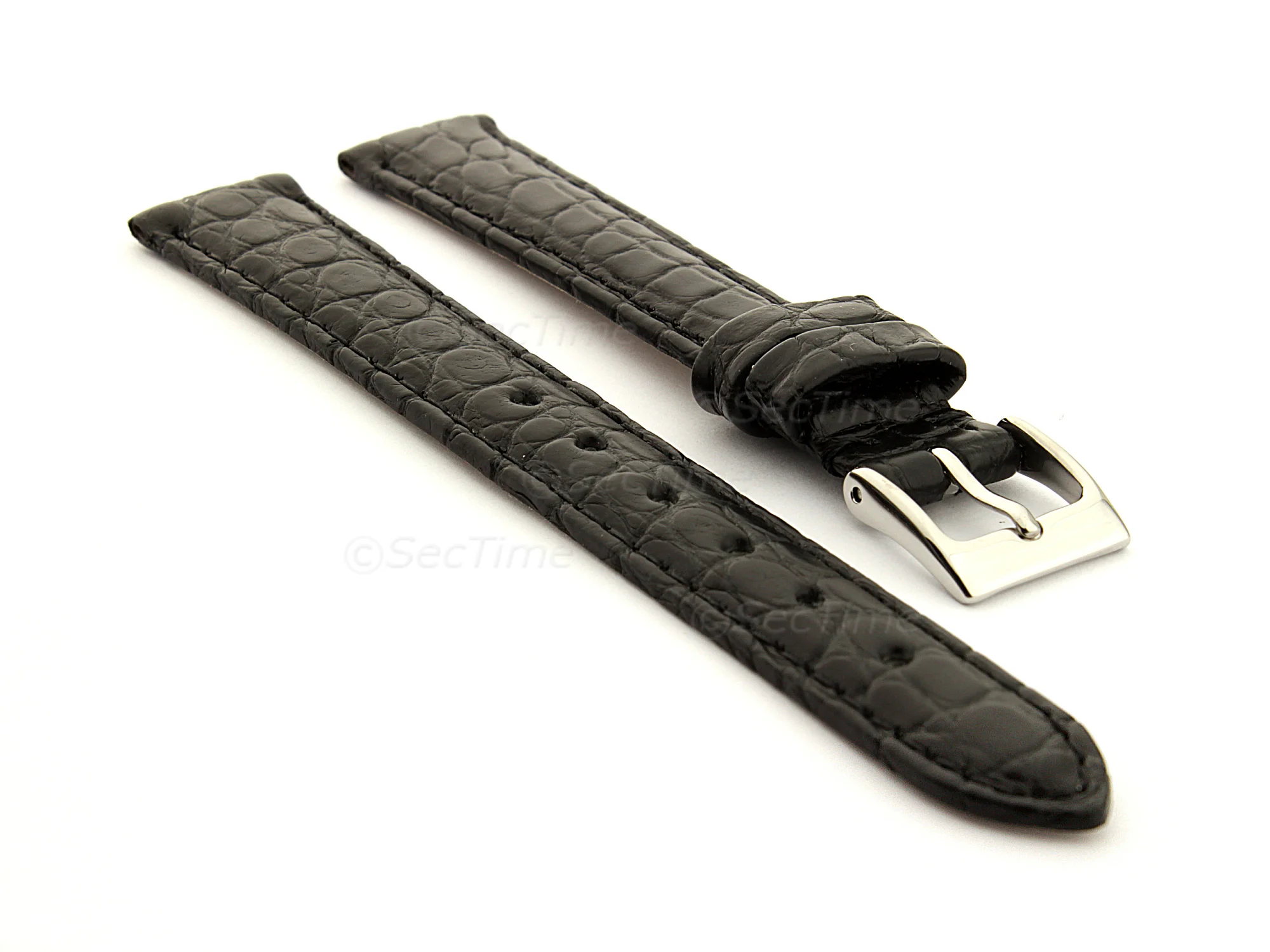 (image for) Genuine Crocodile Leather Watch Strap Miami CS Black 12mm