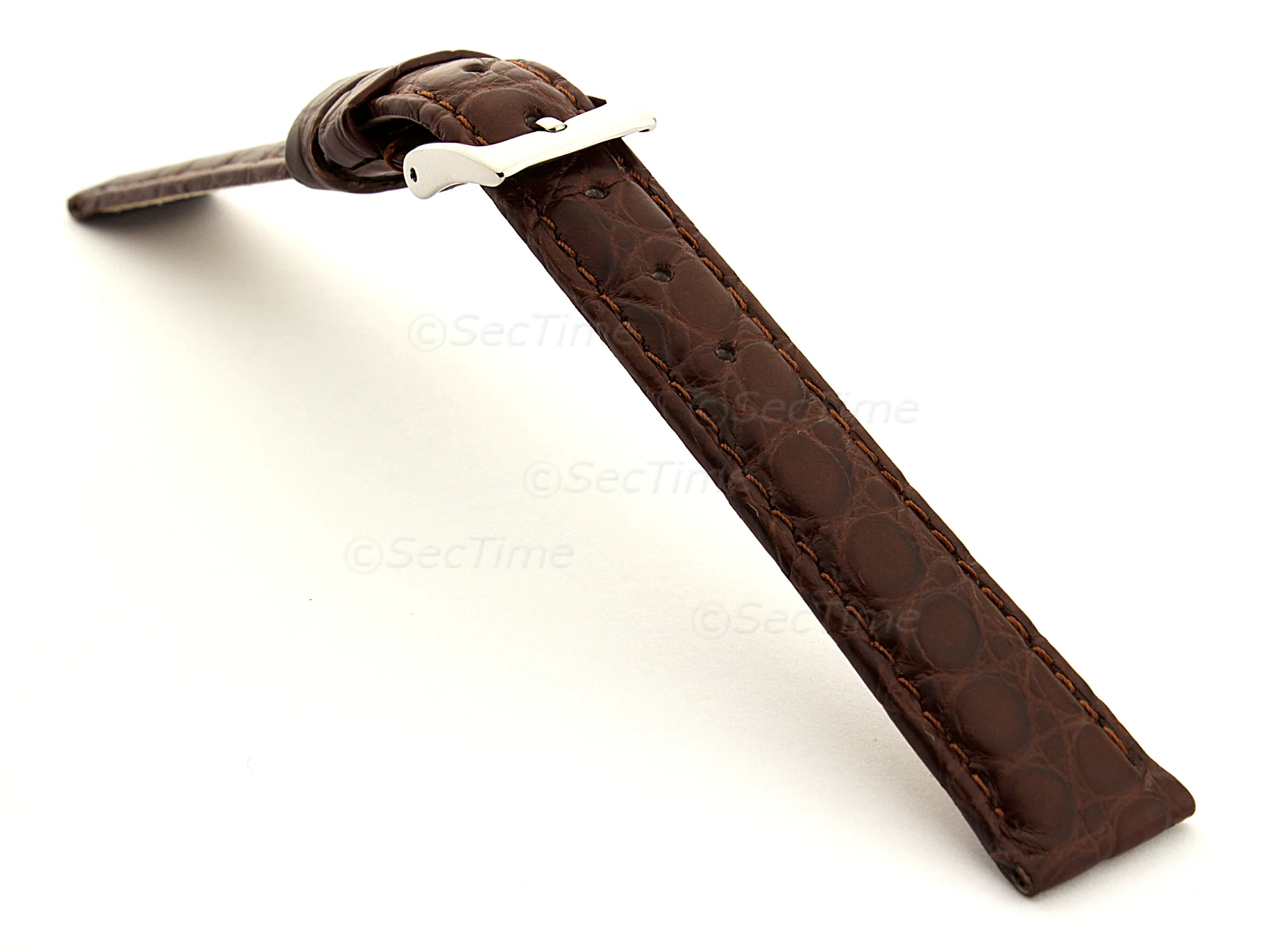(image for) Genuine Crocodile Leather Watch Strap Miami CS Dark Brown 14mm (1)