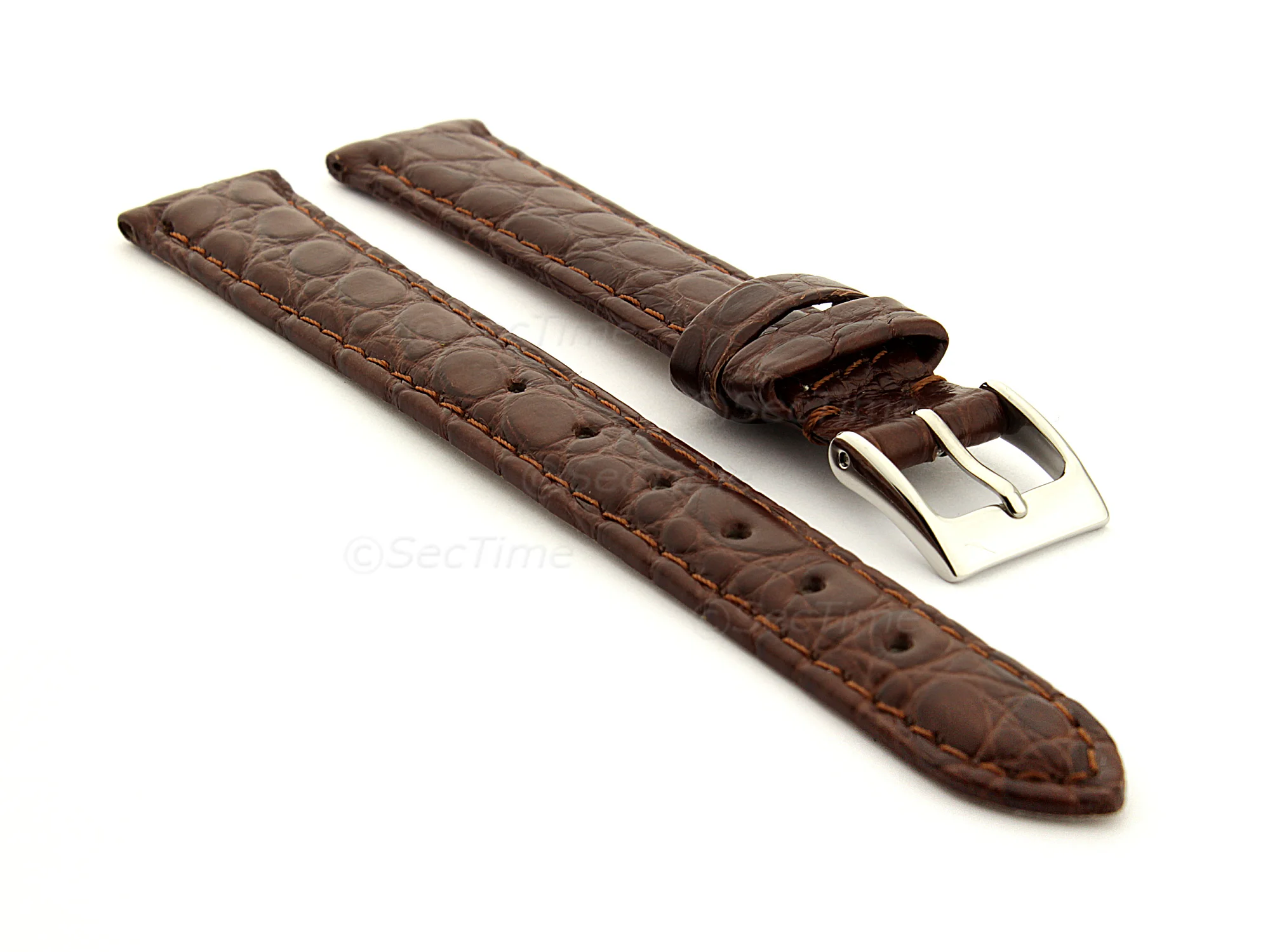 (image for) Genuine Crocodile Leather Watch Strap Miami CS Dark Brown 14mm