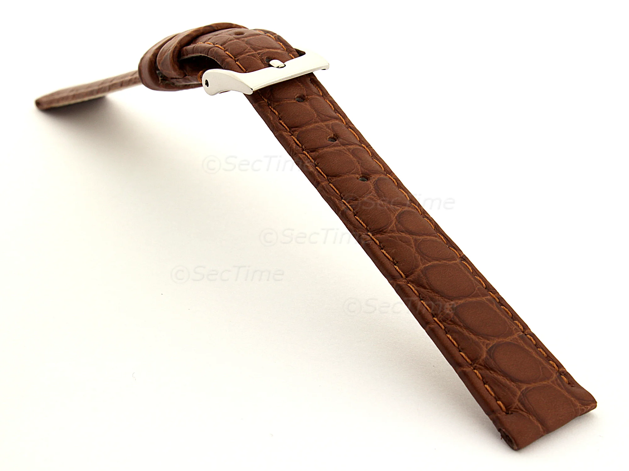 (image for) Genuine Crocodile Leather Watch Strap Miami CS Brown 12mm (1)