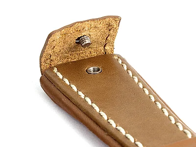 (image for) Military Style Leather Watch Strap, Fixed Lugs with Screw Brown/White 22mm (2)