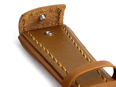 (image for) Military Style Leather Watch Strap, Fixed Lugs with Screw Brown/Brown 22mm (2)