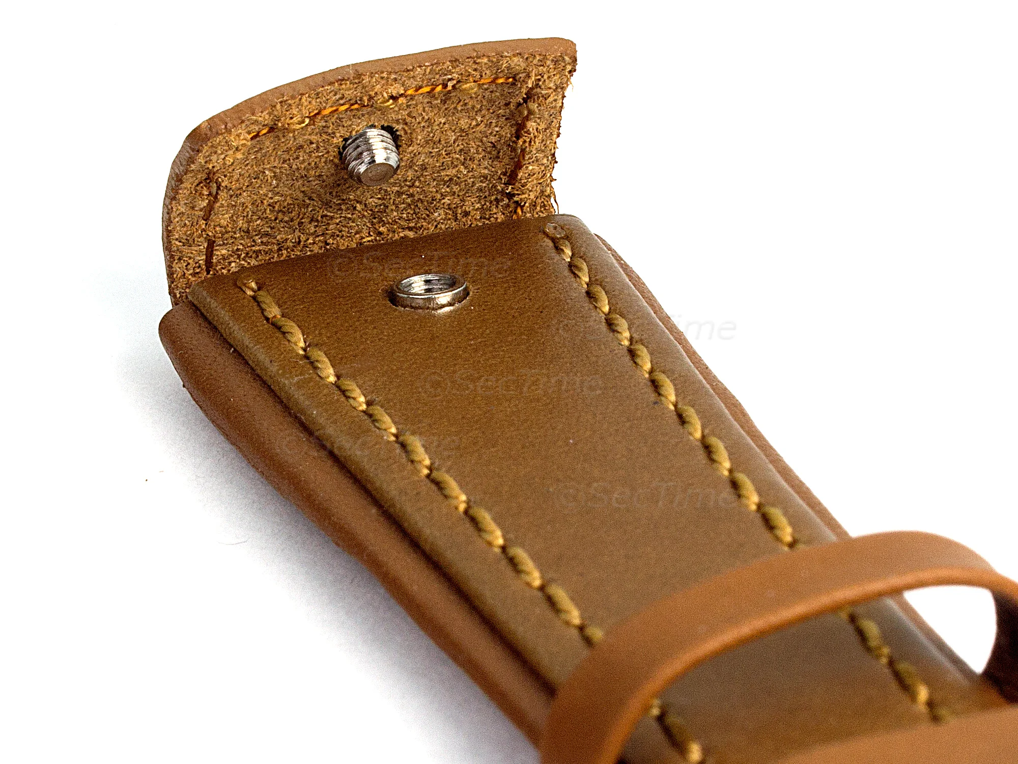 (image for) Military Style Leather Watch Strap, Fixed Lugs with Screw Brown/Brown 22mm (2)