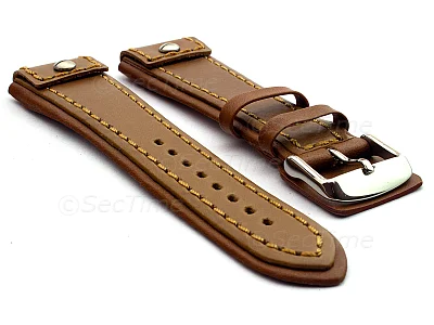 (image for) Military Style Leather Watch Strap, Fixed Lugs with Screw Brown/Brown 22mm