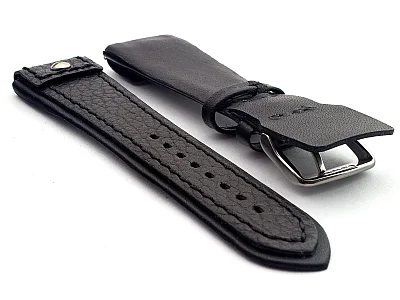 (image for) Military Style Leather Watch Strap, Fixed Lugs with Screw Black(grained) 22mm (1)