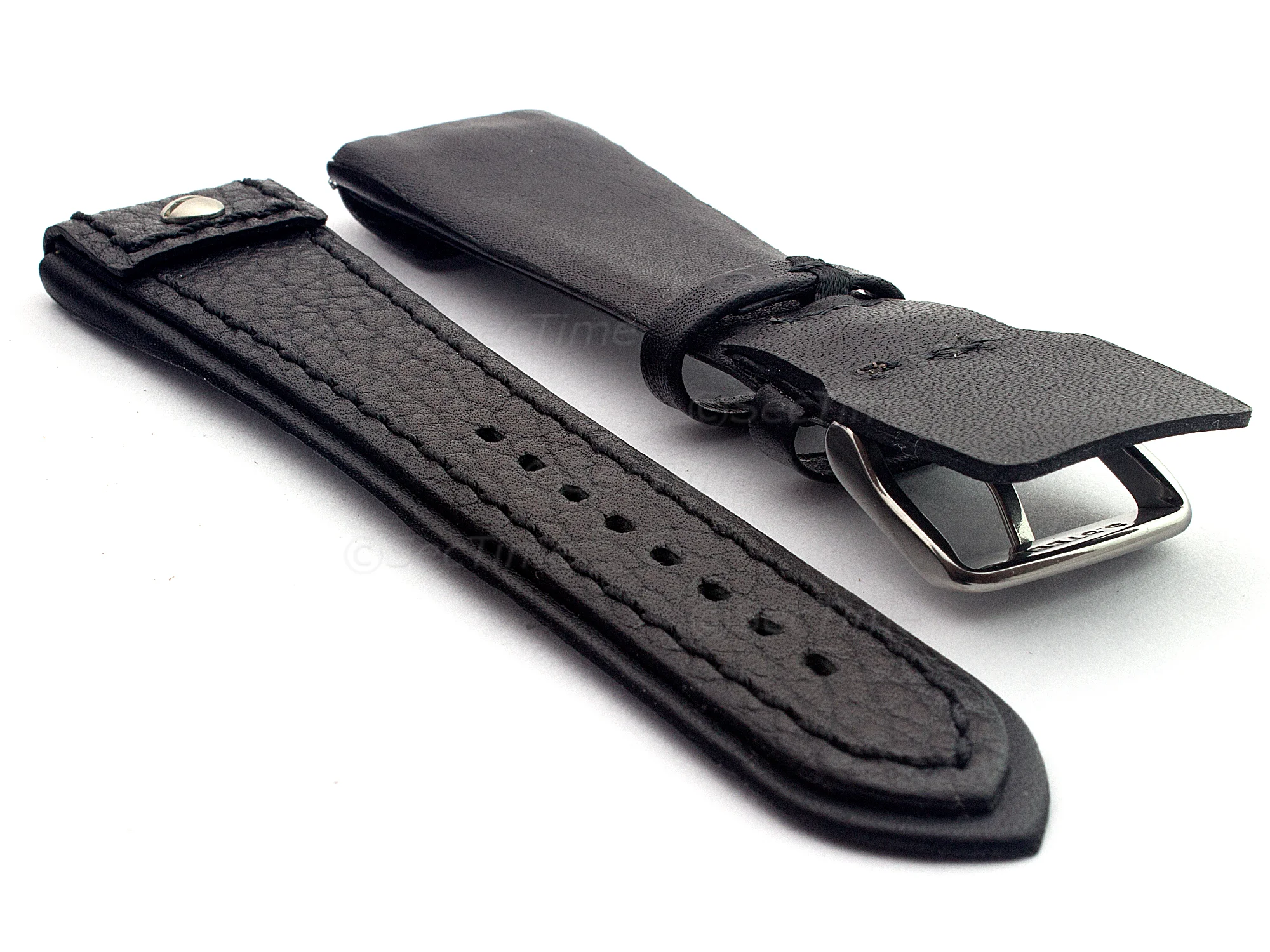 (image for) Military Style Leather Watch Strap, Fixed Lugs with Screw Black(grained) 22mm (1)