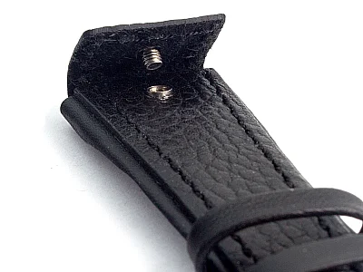 (image for) Military Style Leather Watch Strap, Fixed Lugs with Screw Black(grained) 22mm (2)