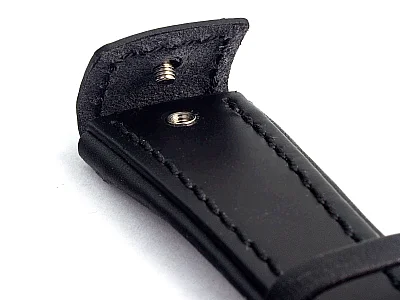 (image for) Military Style Leather Watch Strap, Fixed Lugs with Screw Black/Black 22mm (2)
