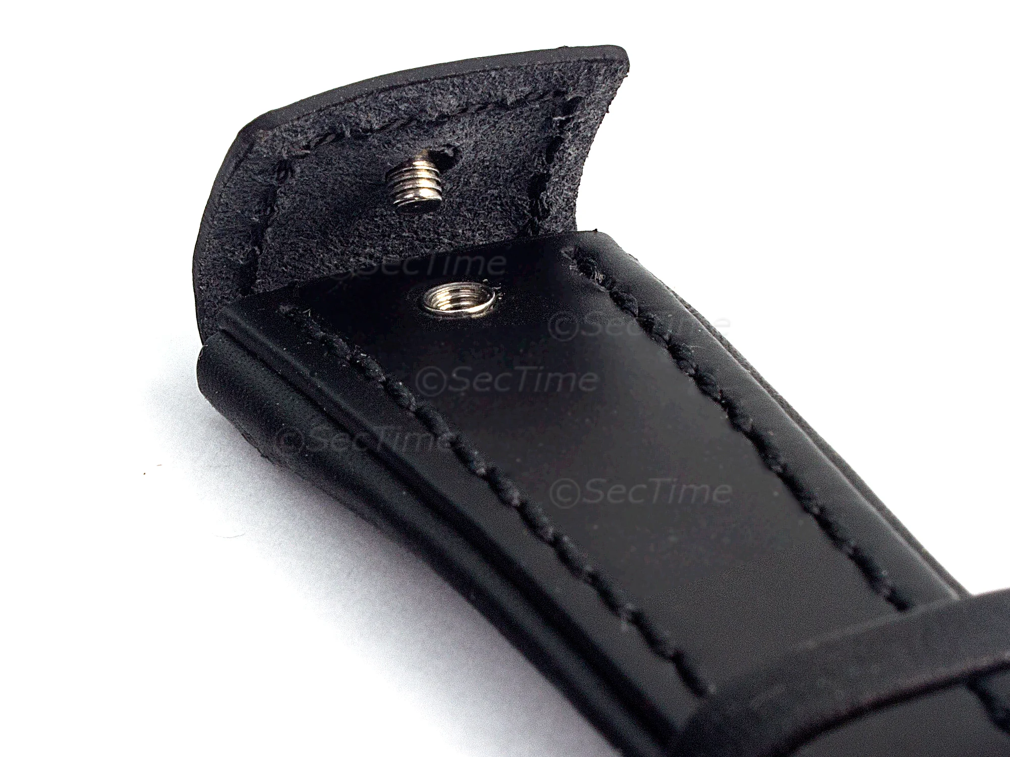 (image for) Military Style Leather Watch Strap, Fixed Lugs with Screw Black/Black 22mm (2)