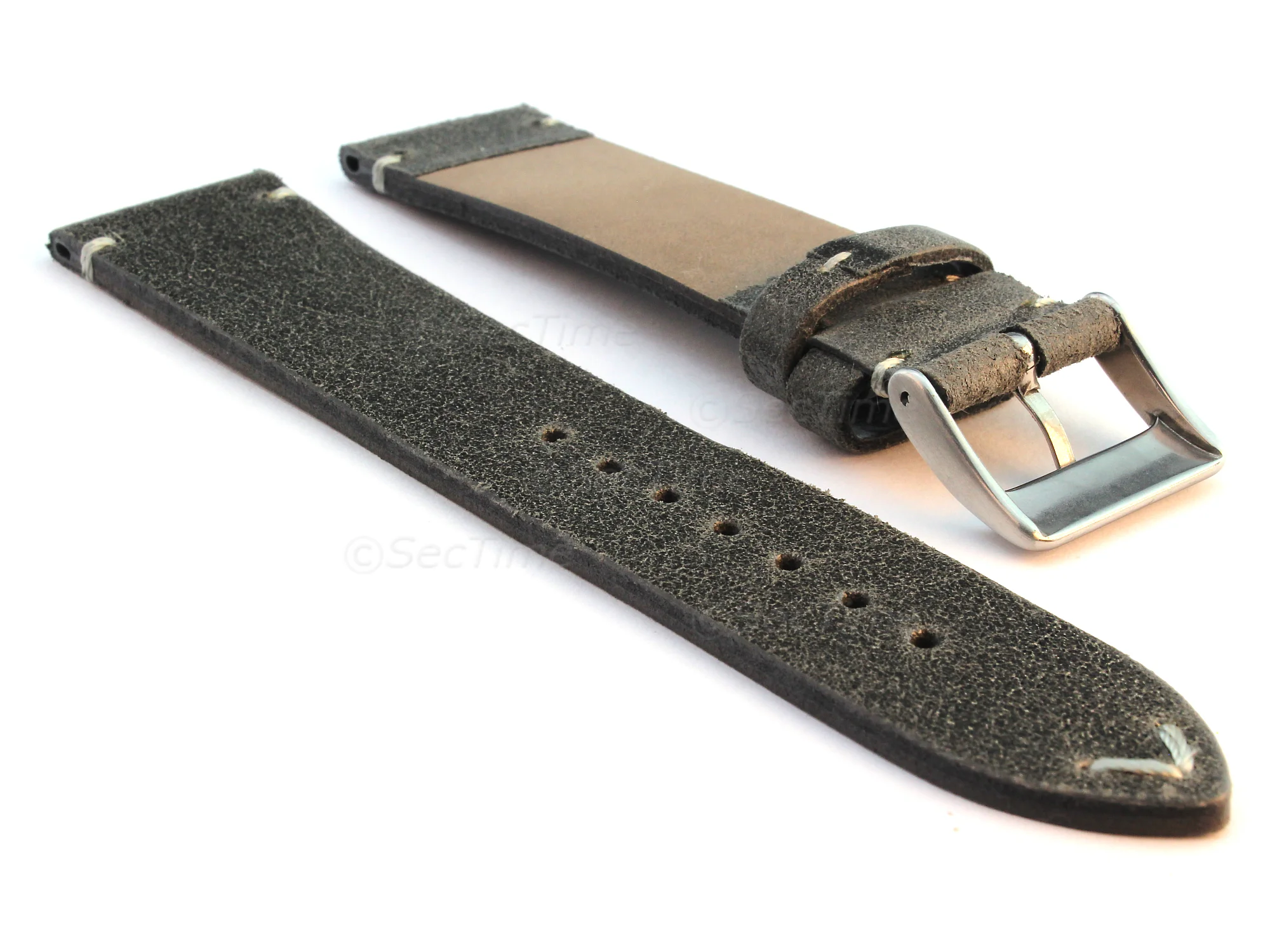 (image for) Genuine Leather Watch Strap Band Mirage Grey/White 22mm (1)