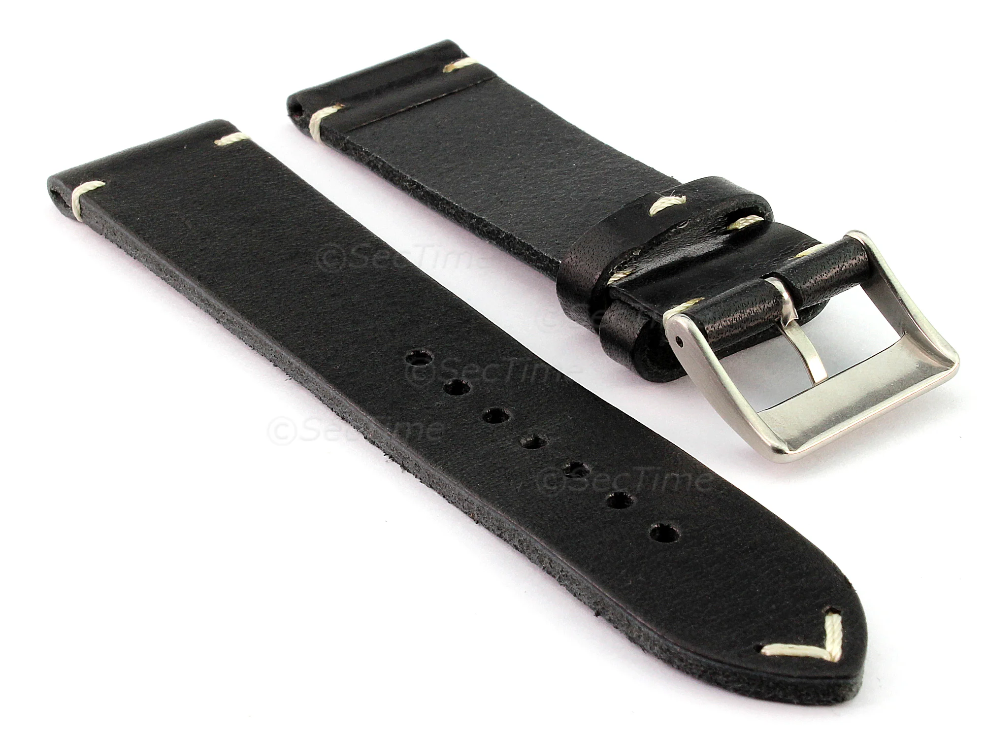 (image for) Genuine Leather Watch Strap Band Mirage Black 22mm (1)