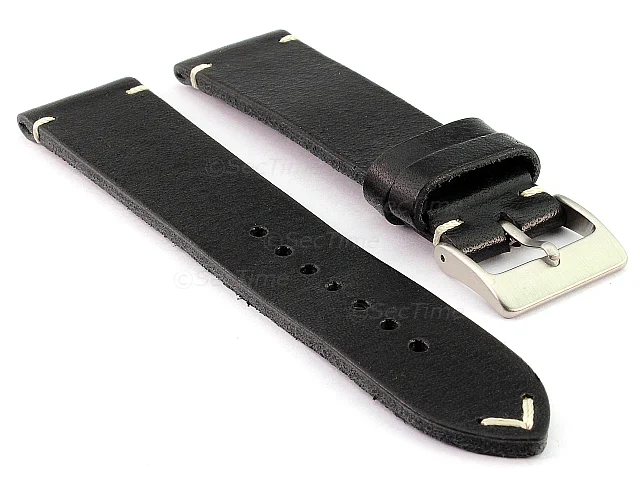 (image for) Genuine Leather Watch Strap Band Mirage Black 22mm