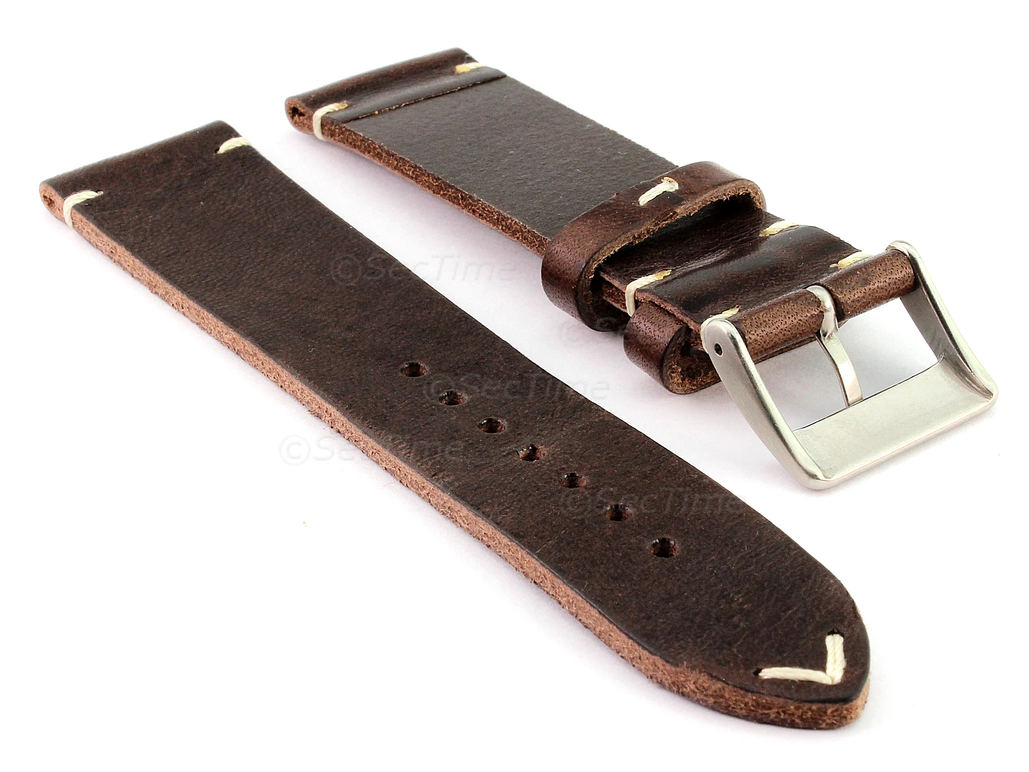 (image for) Genuine Leather Watch Strap Band Mirage Dark Brown 22mm (1)