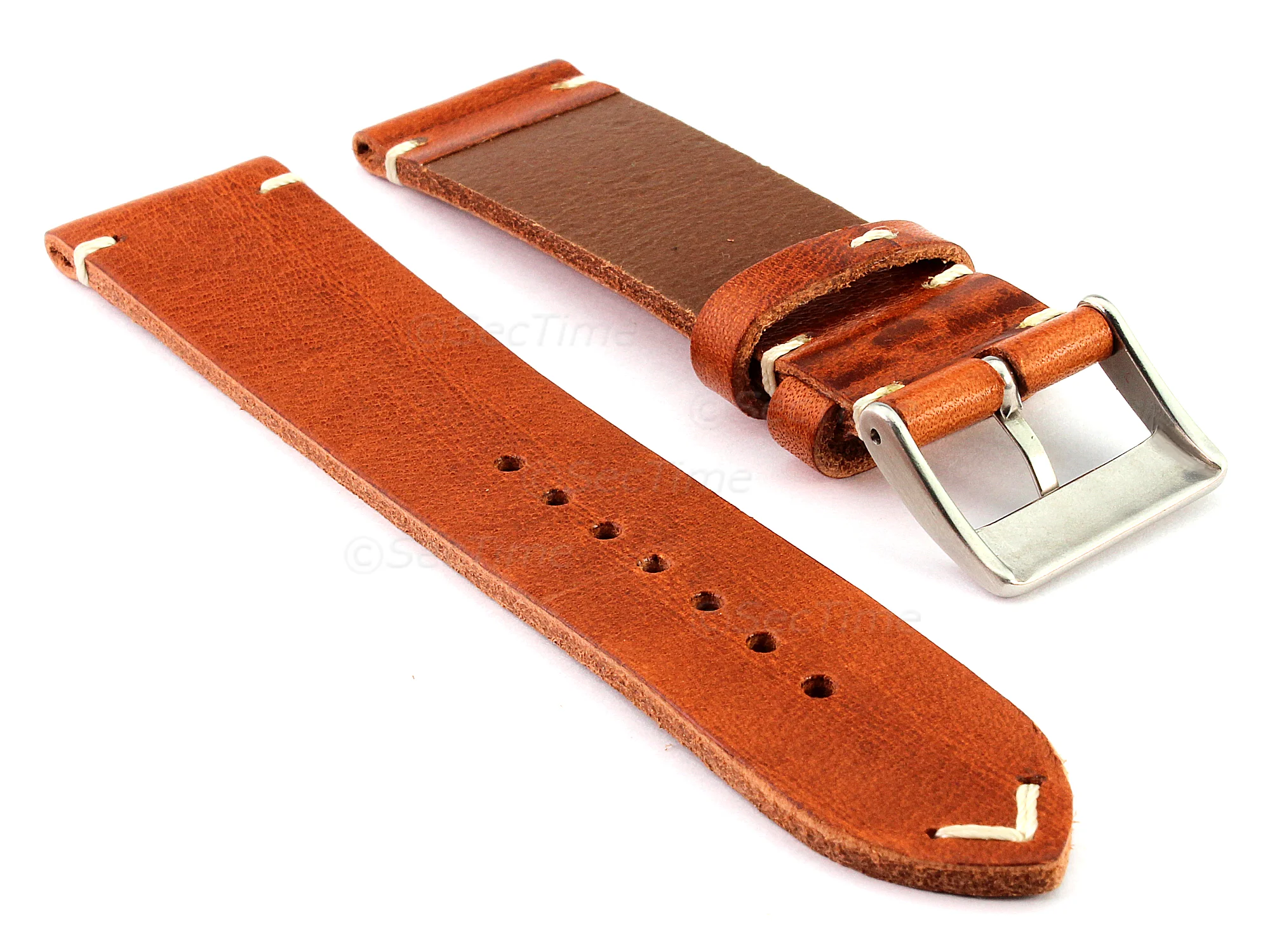 (image for) Genuine Leather Watch Strap Band Mirage Brown 22mm (1)