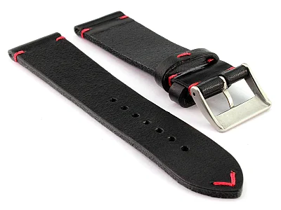 (image for) Genuine Leather Watch Strap Band Mirage Black/Red 22mm (1)