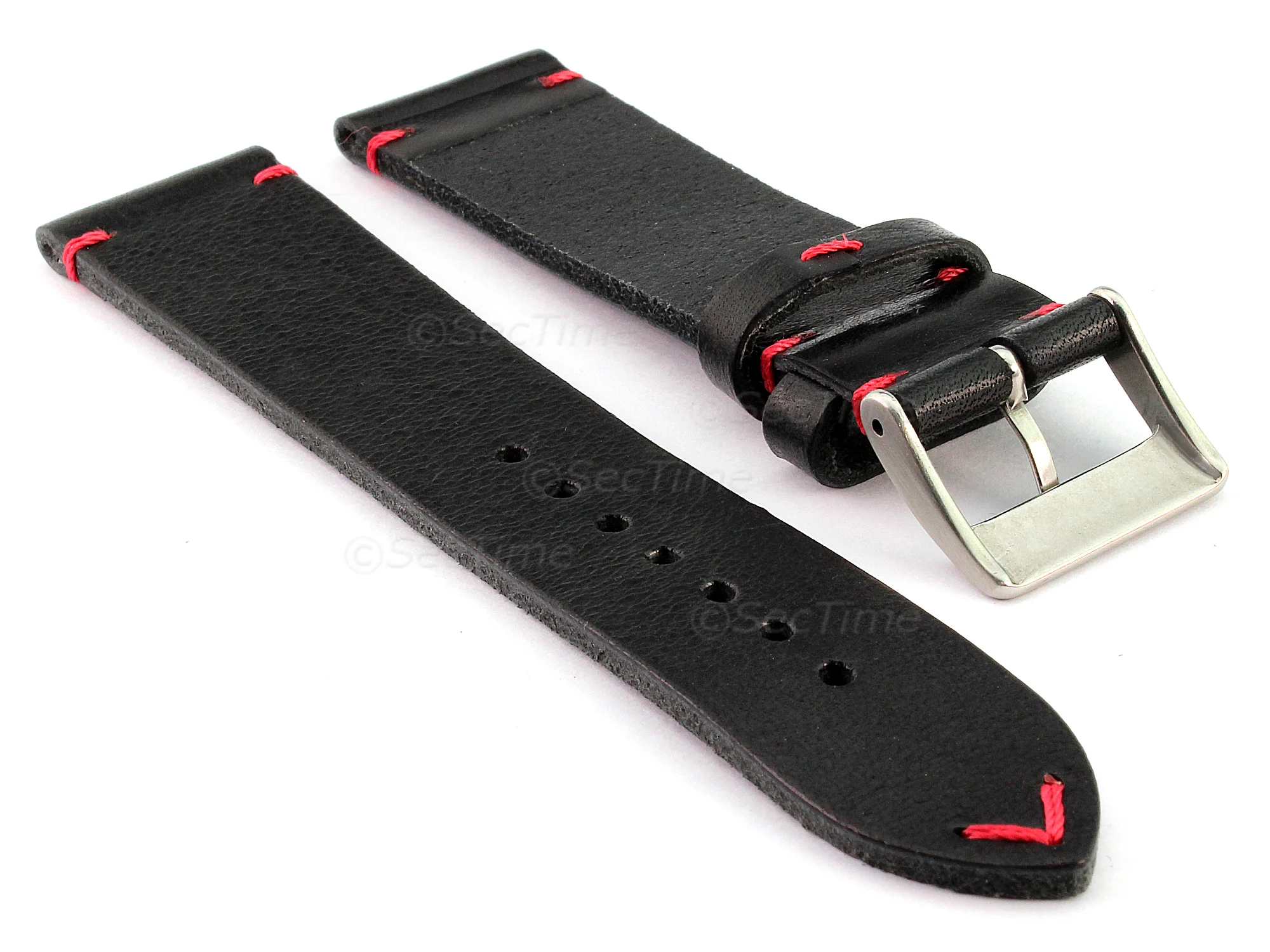 (image for) Genuine Leather Watch Strap Band Mirage Black/Red 22mm (1)