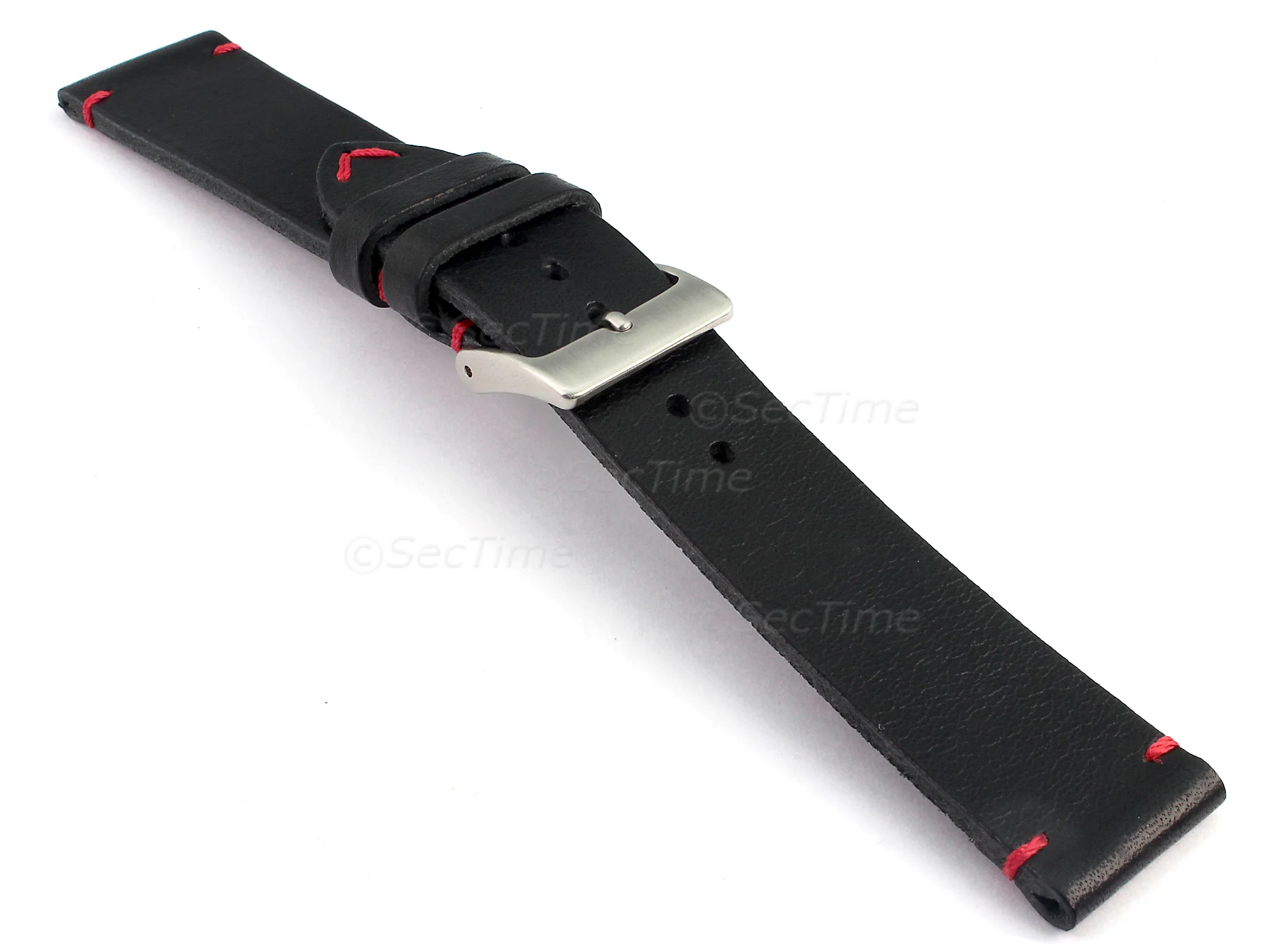 (image for) Genuine Leather Watch Strap Band Mirage Black/Red 22mm (2)