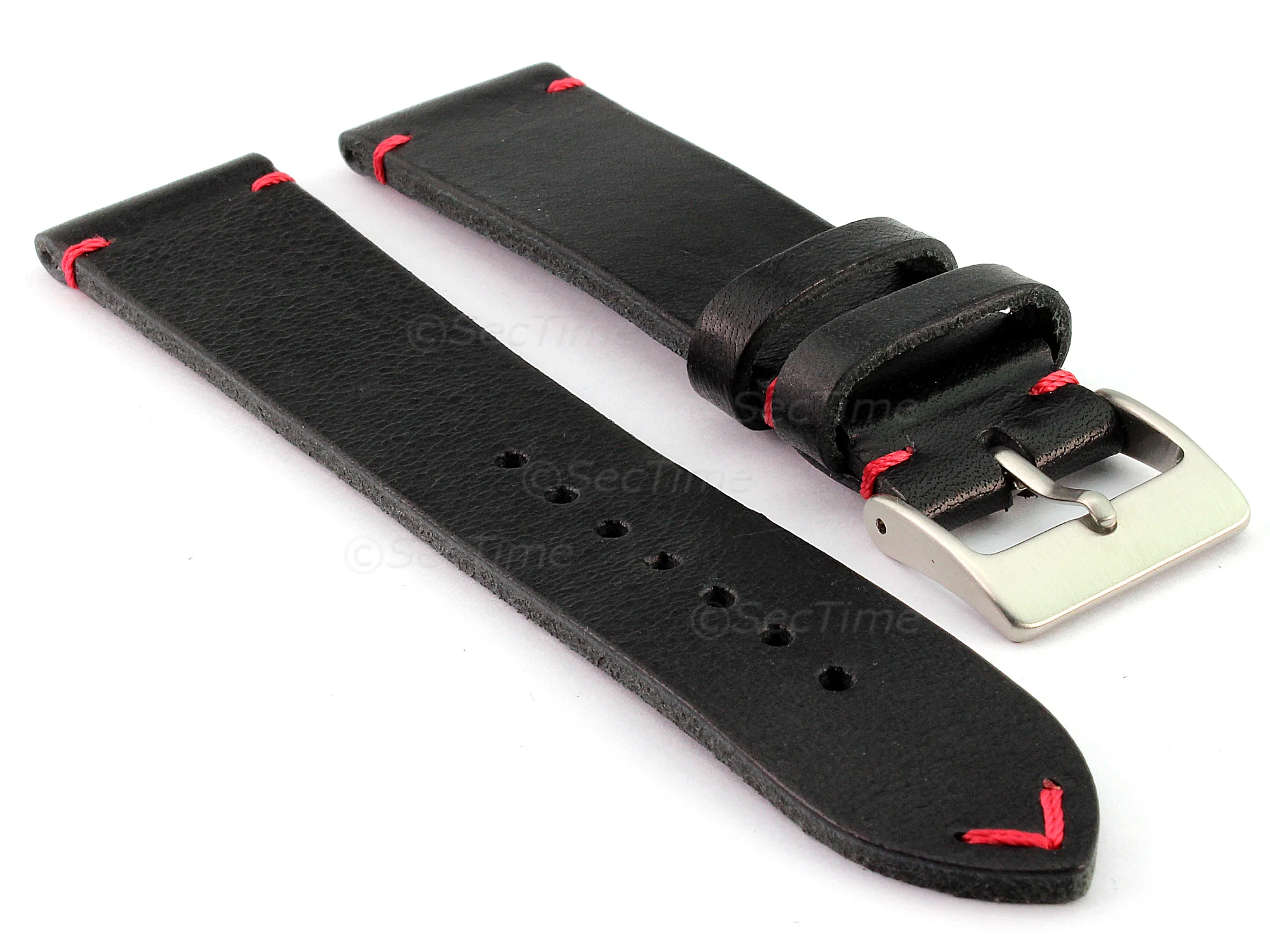 (image for) Genuine Leather Watch Strap Band Mirage Black/Red 22mm