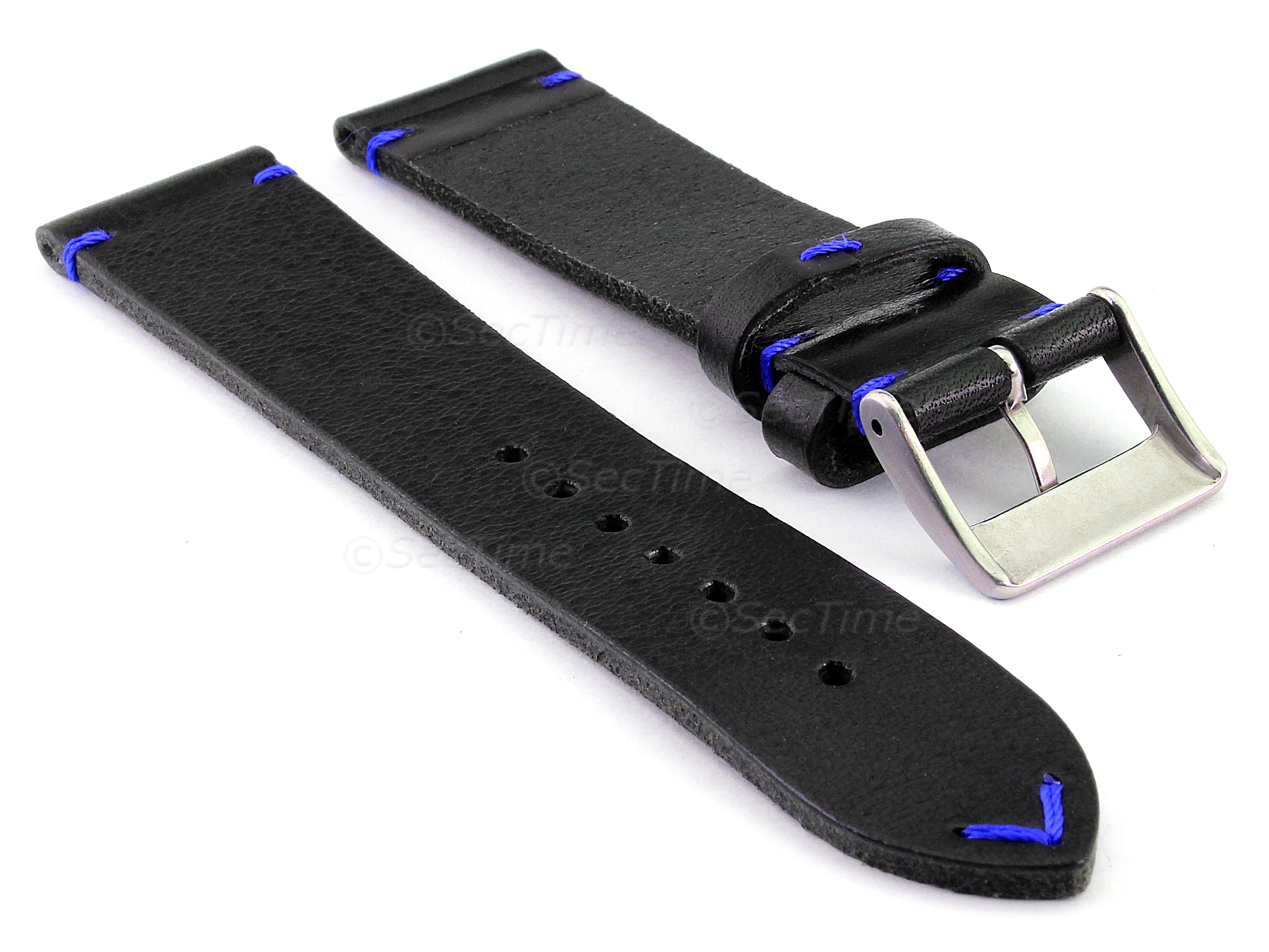 (image for) Genuine Leather Watch Strap Band Mirage Black/Blue 22mm (1)