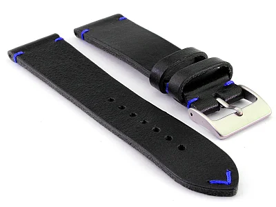 Genuine Leather Watch Strap Band Mirage Black/Blue 21mm (image for) Genuine Leather Watch Strap Band Mirage Black/Blue 21mm