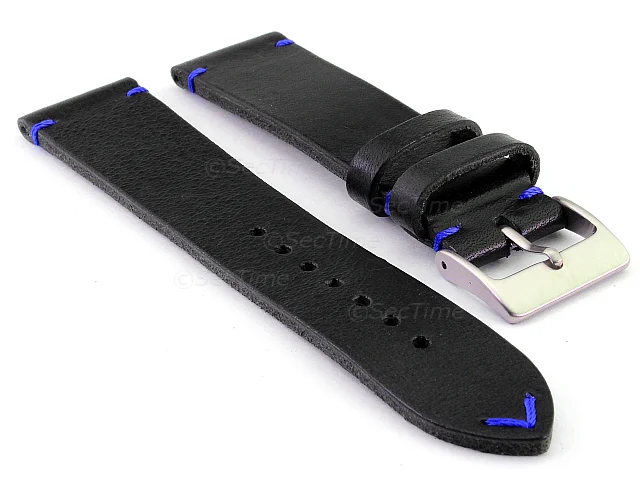 (image for) Genuine Leather Watch Strap Band Mirage Black/Blue 22mm
